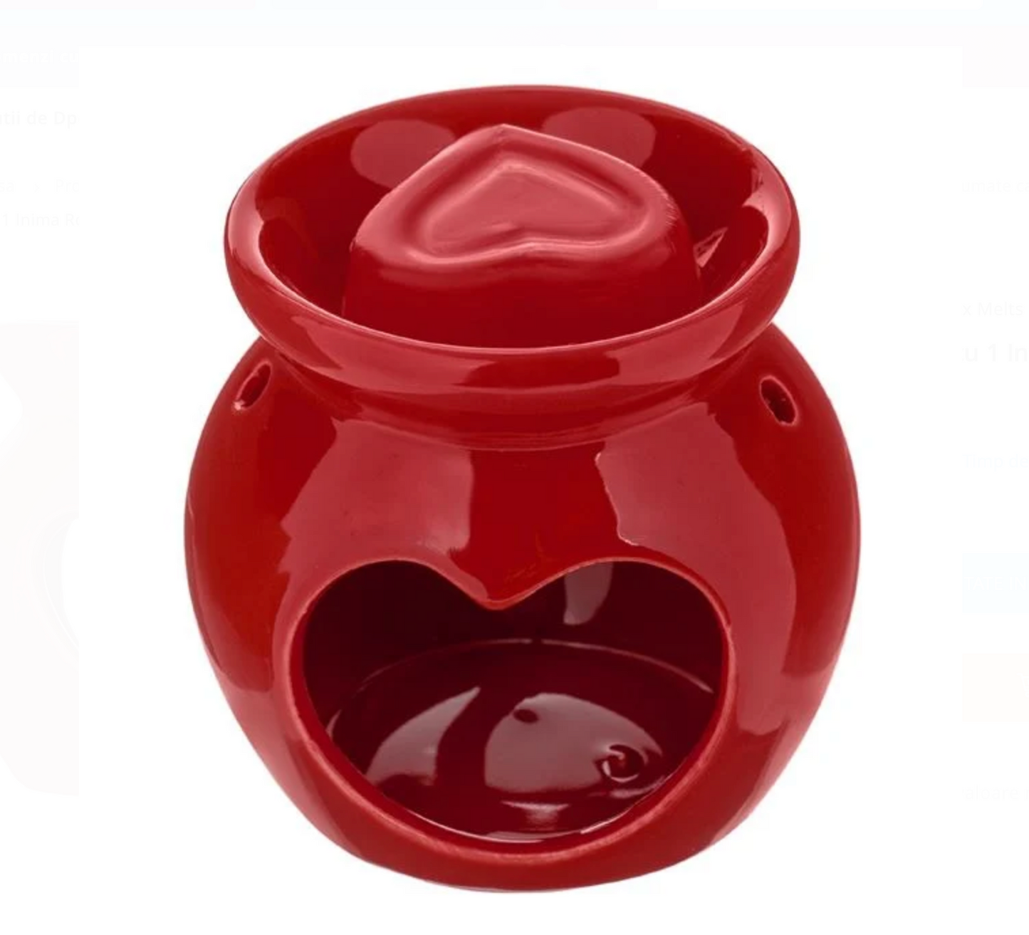 Wax Melt Suport Ceramic Rosu cu 1 Inima Rosie de Ceara