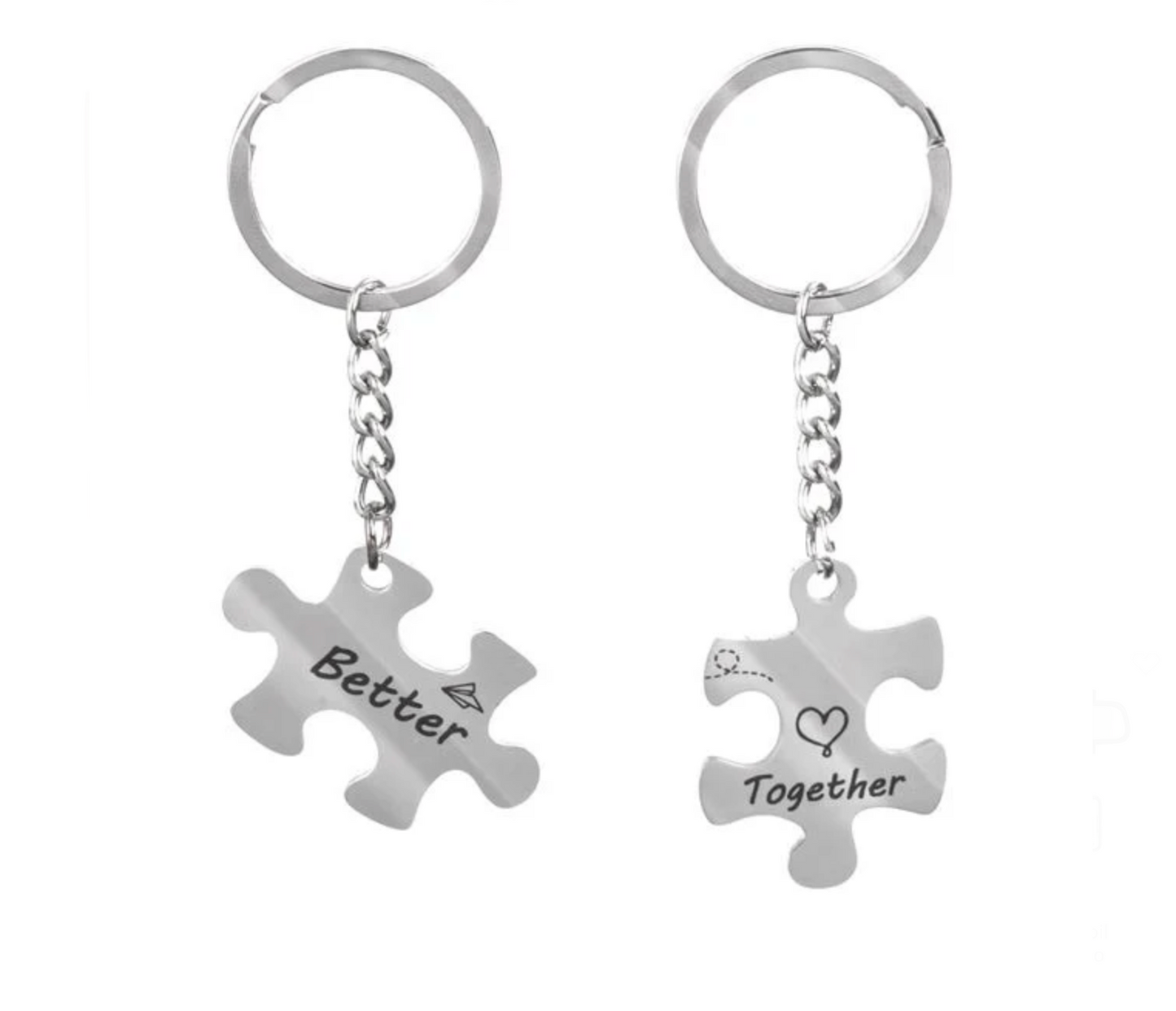 Breloc Cadou de Culoare Argintie Piese de Puzzle "Better Together" 10cm - 2buc