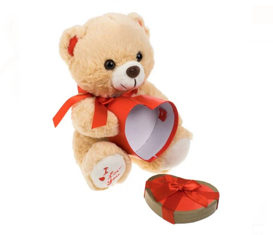 Ursulet de Plus Bej in Cutie Cadou Inima 25cm