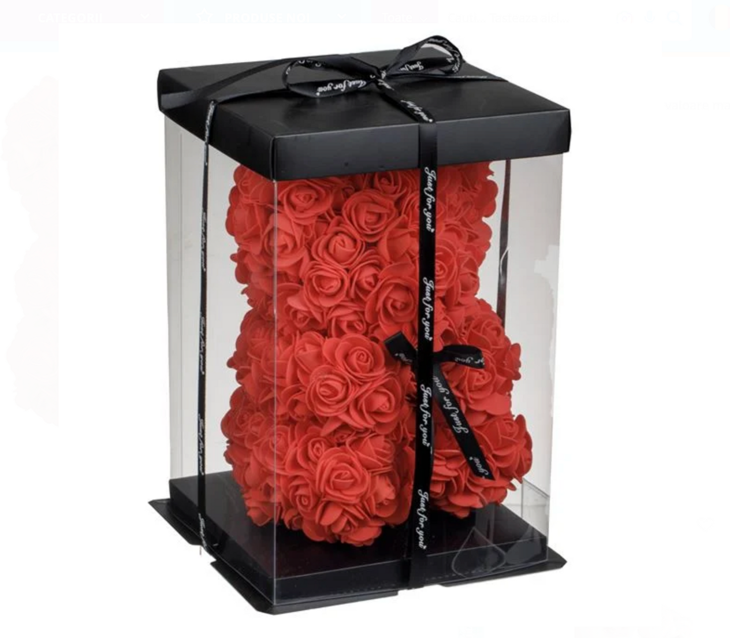 Urs Decorativ din Trandafiri Mici Rosii 23cm