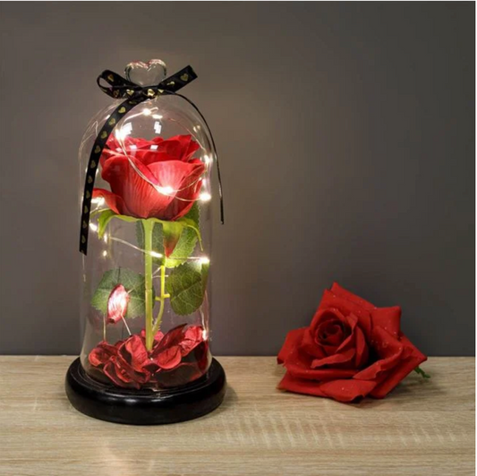 Cupola Decorativa cu LED & Trandafir Artificial Ø11x24cm