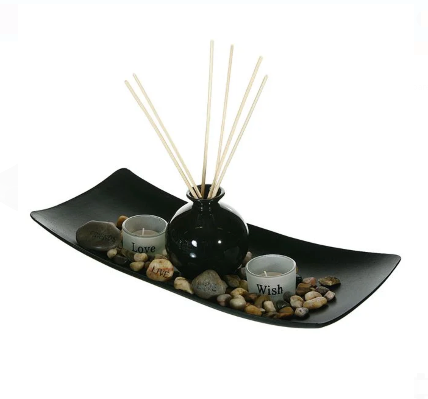 Set Suport din Lemn pentru Lumanari & Recipient Ulei Parfumat