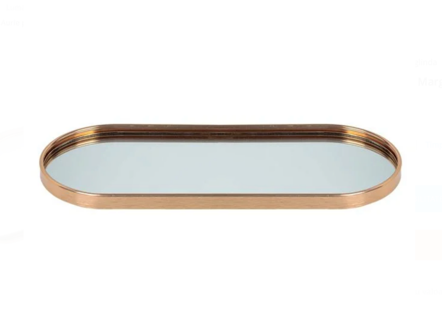 Suport Oval Tava cu Oglinda & Margine Aurie pentru Lumanari 30x12.5x1.5cm