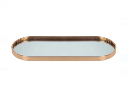 Suport Oval Tava cu Oglinda & Margine Aurie pentru Lumanari 30x12.5x1.5cm
