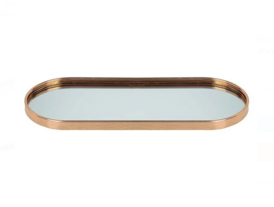 Suport Oval Tava cu Oglinda & Margine Aurie pentru Lumanari 30x12.5x1.5cm