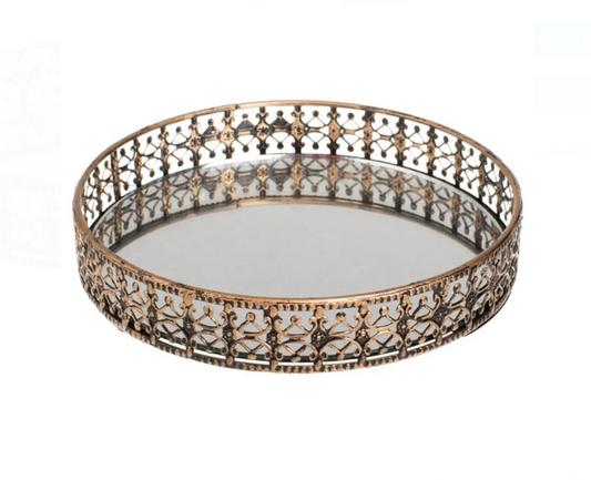 Suport Metalic Bronz cu Oglinda pentru Lumanari Ø12x3,5cm