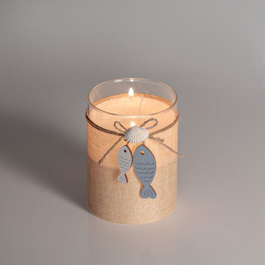 Pahar din Sticla Transparenta cu Siret Bej Pesti Scoici pentru Lumanari tip Pastila Ø9.5x13cm