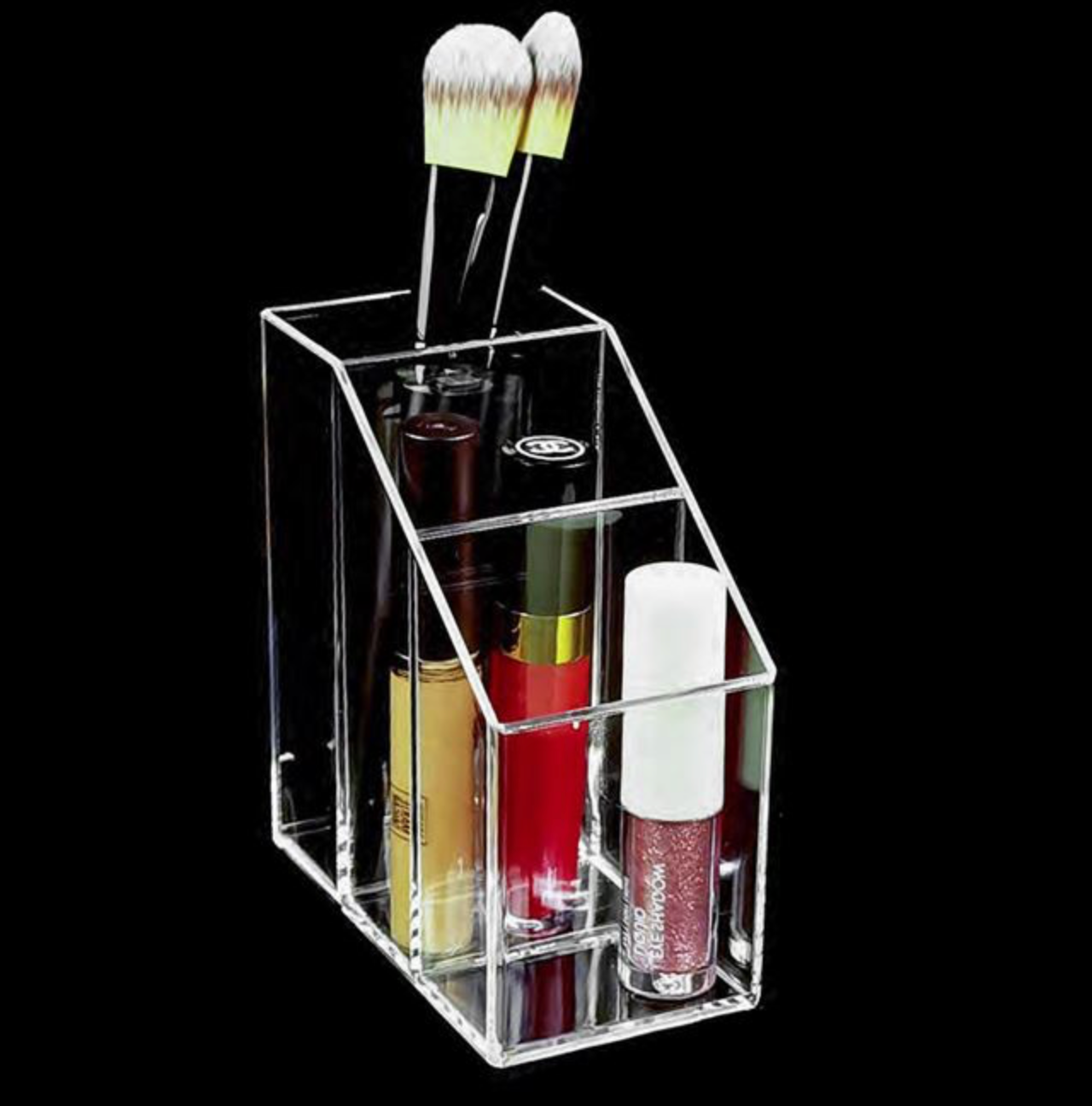 Suport Acrilic Transparent cu 3 Compartimente pentru Pensule 6x11x12cm