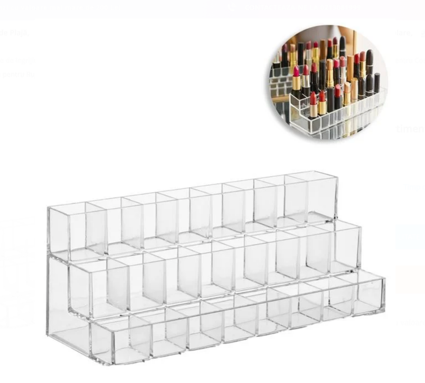 Suport Acrilic cu 24 de Compartimente pentru Ruj 23x8,5x9cm