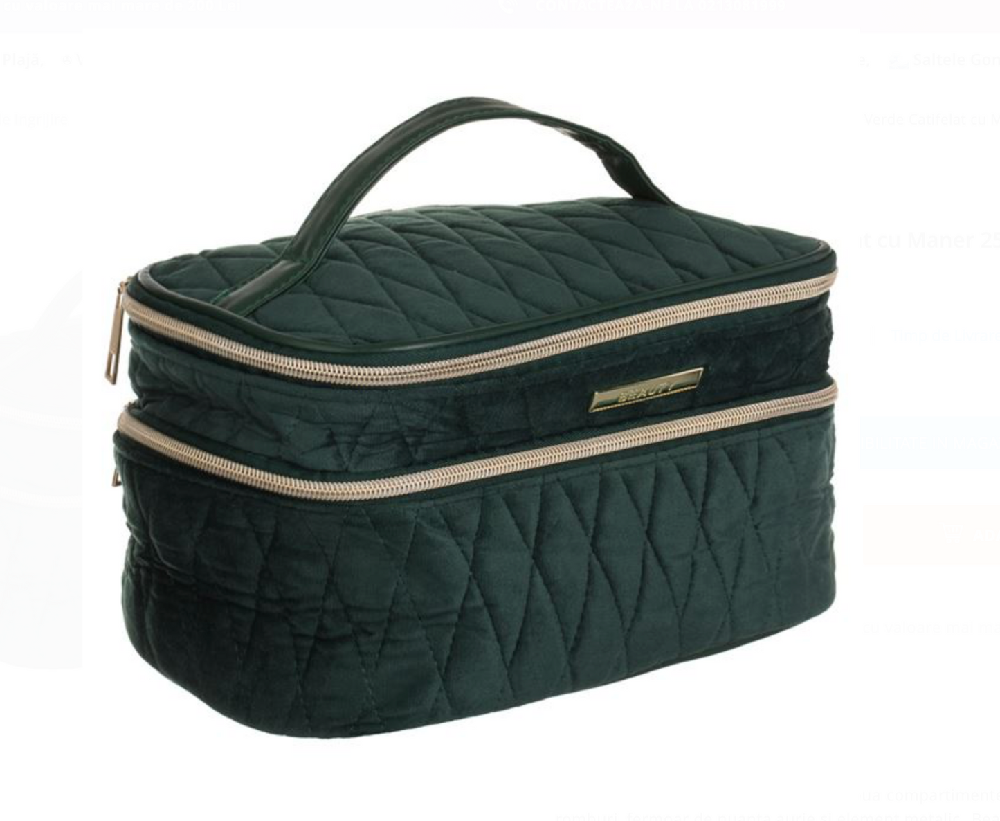 Portfard Dublu Verde Catifelat cu Maner 25x15,5x14cm