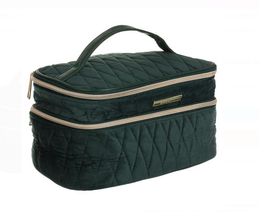 Portfard Dublu Verde Catifelat cu Maner 25x15,5x14cm