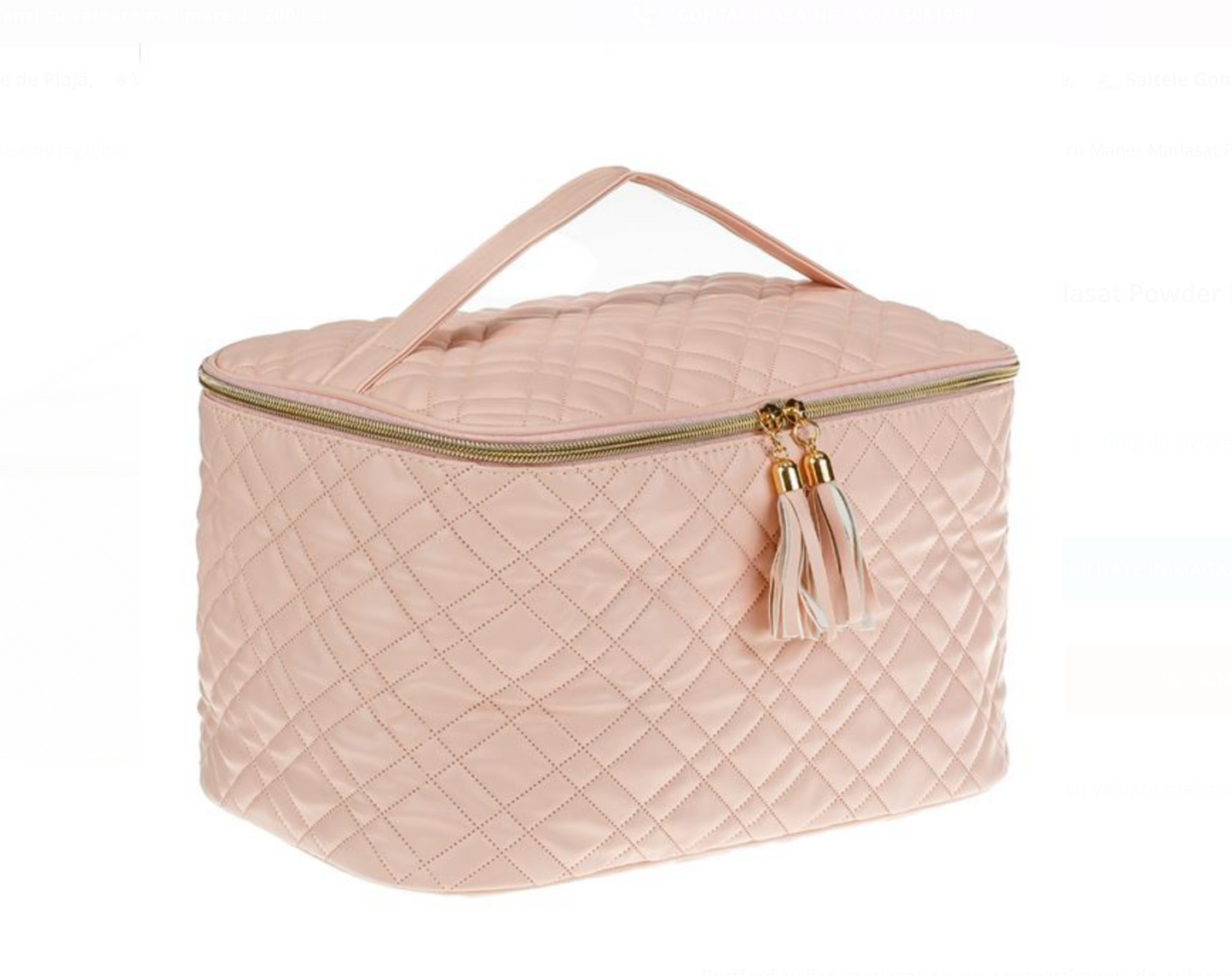 Portfard Valiza cu Maner Matlasat Powder Pink 31x19x16cm