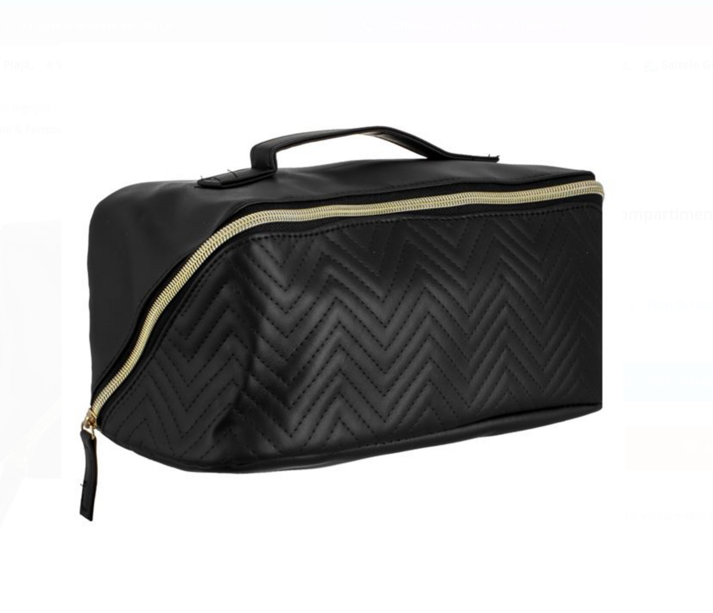 Portfard Negru cu Maner 2 Compartimente & Fermoar Diagonal 27x12x12cm