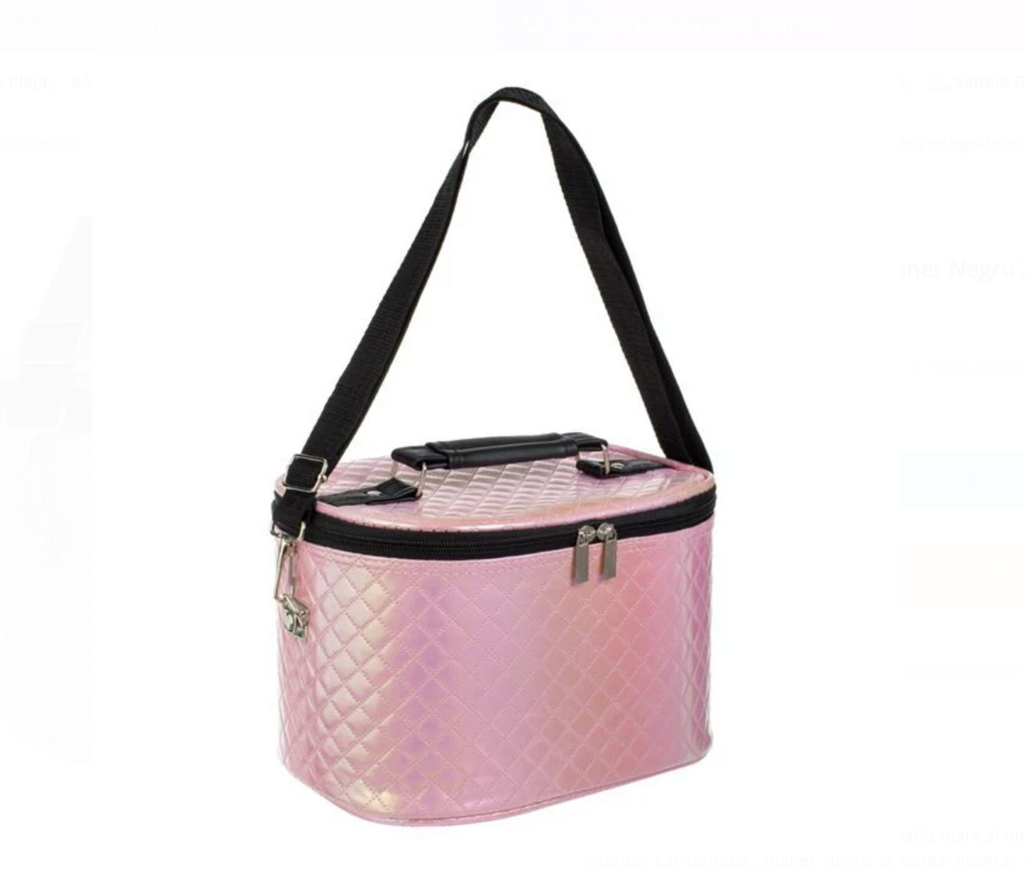 Portfard Roz Holografic cu Maner Negru 26x18x17,5cm