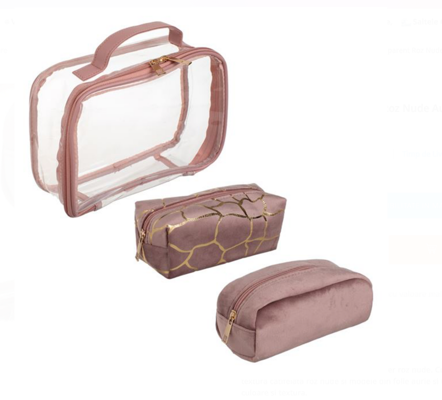 Set Portfarduri Transparent Roz Nude Auriu Folie - 3buc