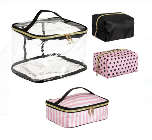 Set Portfarduri Transparent Negru Roz Dungi Buline (4 Marimi) - 4buc