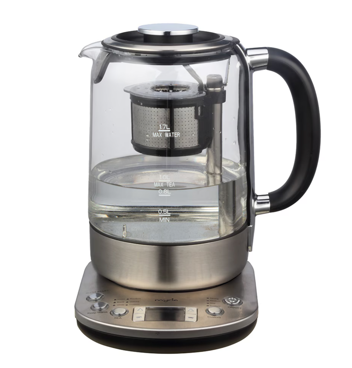 Fierbator apa MYRIA MY4719, 1.7L, 2200W, cu infuzor pentru ceai, argintiu-negru