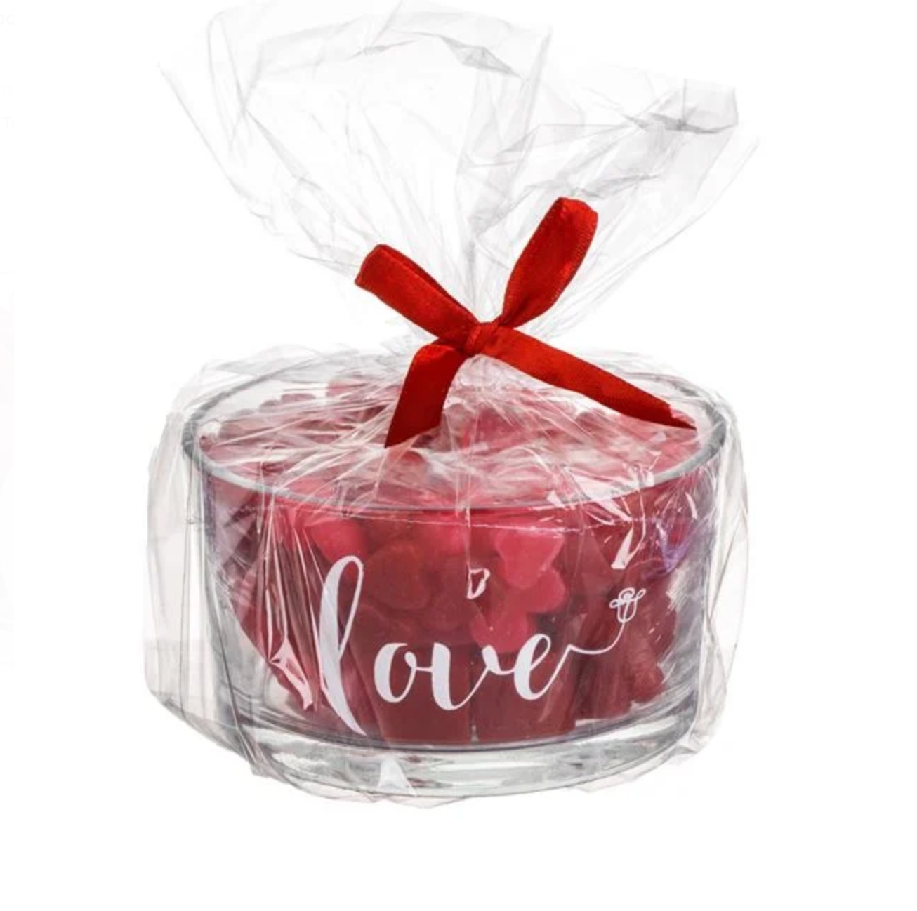 Lumanare Inimi Rosii 3D in Pahar din Sticla Transparenta "Love" Ø10.5x6cm