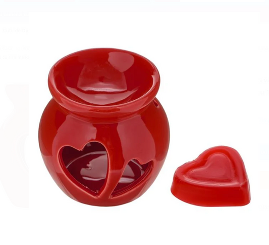 Wax Melt Suport Ceramic Rosu cu 1 Inima Rosie de Ceara