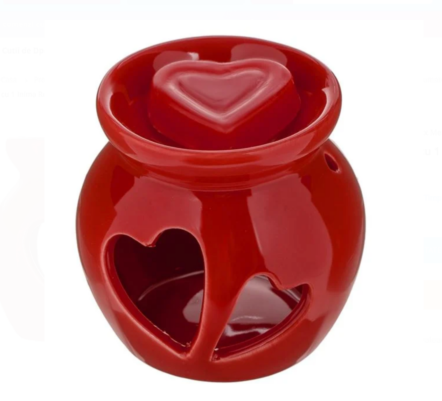 Wax Melt Suport Ceramic Rosu cu 1 Inima Rosie de Ceara