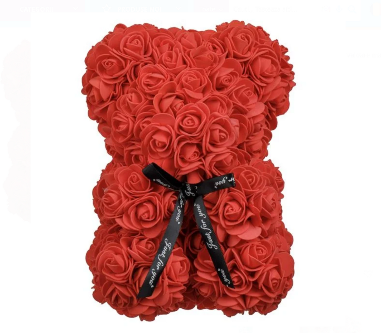 Urs Decorativ din Trandafiri Mici Rosii 23cm