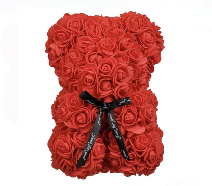 Urs Decorativ din Trandafiri Mici Rosii 23cm