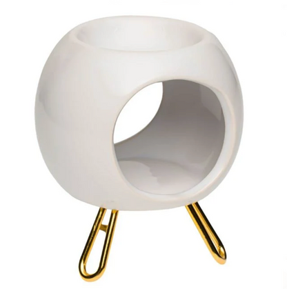 Suport pentru Ulei Parfumat Ceramic Alb cu Picioruse Aurii Ø8.5x11cm