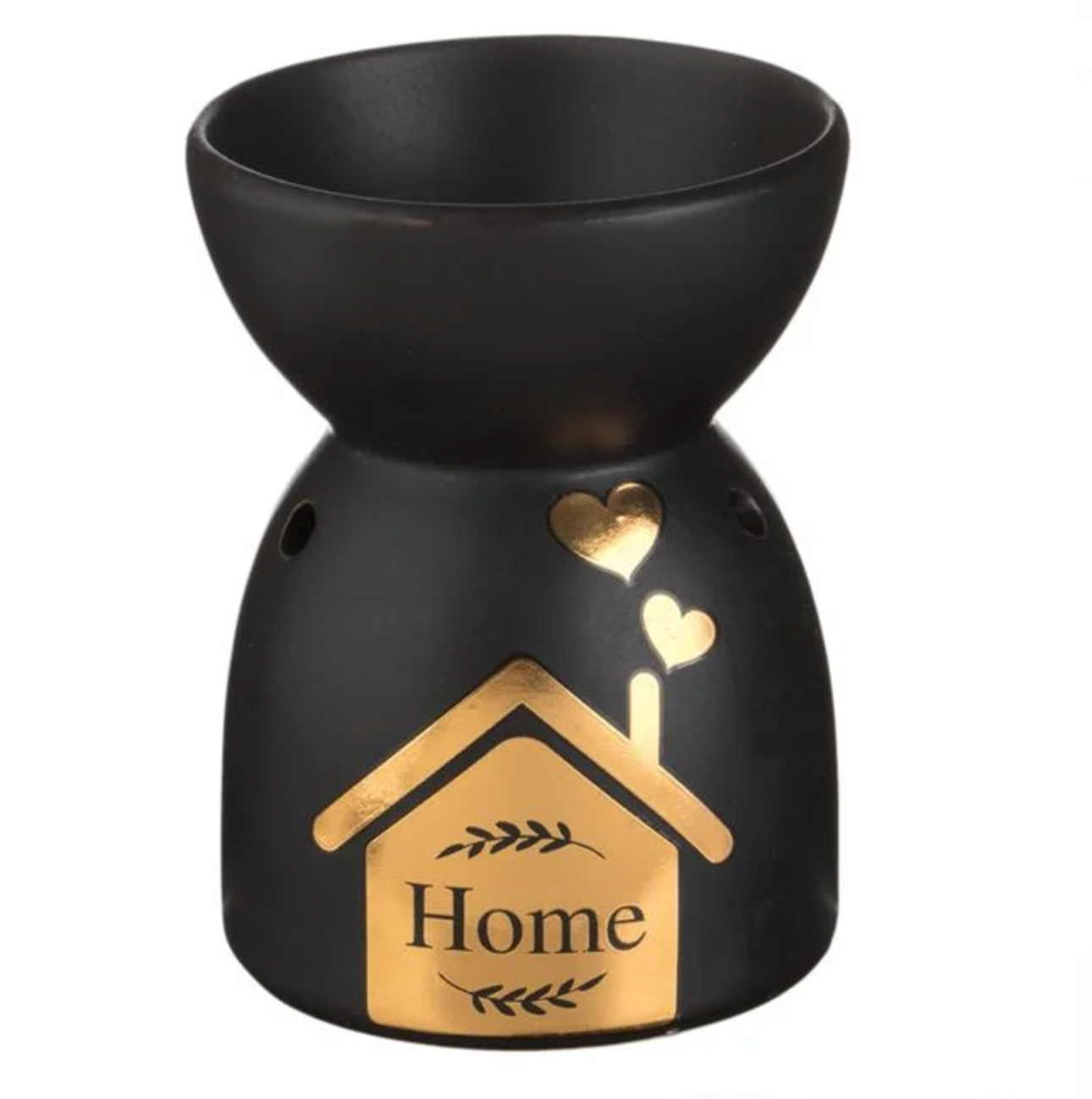 Suport Ceramic Negru Mat cu Mesaj din Folie Aurie pentru Ulei Parfumat Ø8x11cm