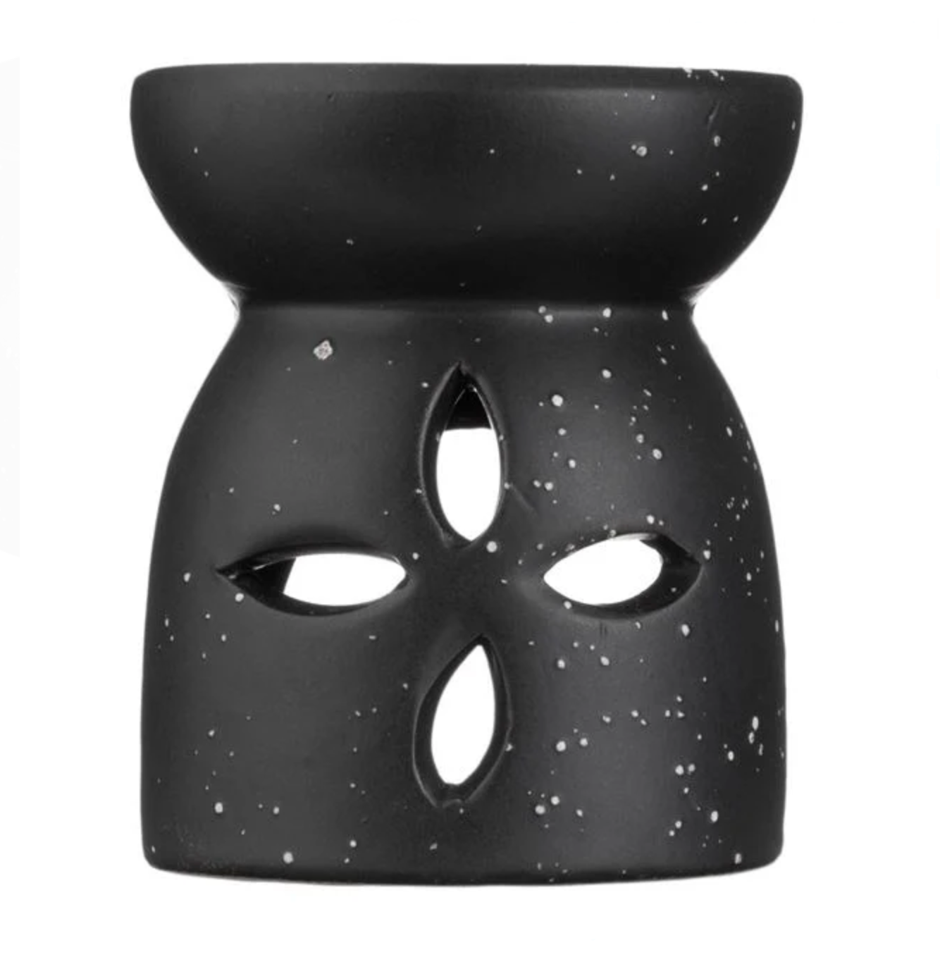Suport Ceramic Negru Mat cu Model Perforat Floare pentru Ulei Parfumat Ø6.5x8cm