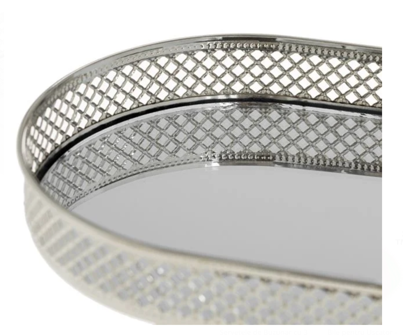 Suport Oval Tava cu Oglinda si Margine Argintie pentru Lumanari 33x16.5x3cm