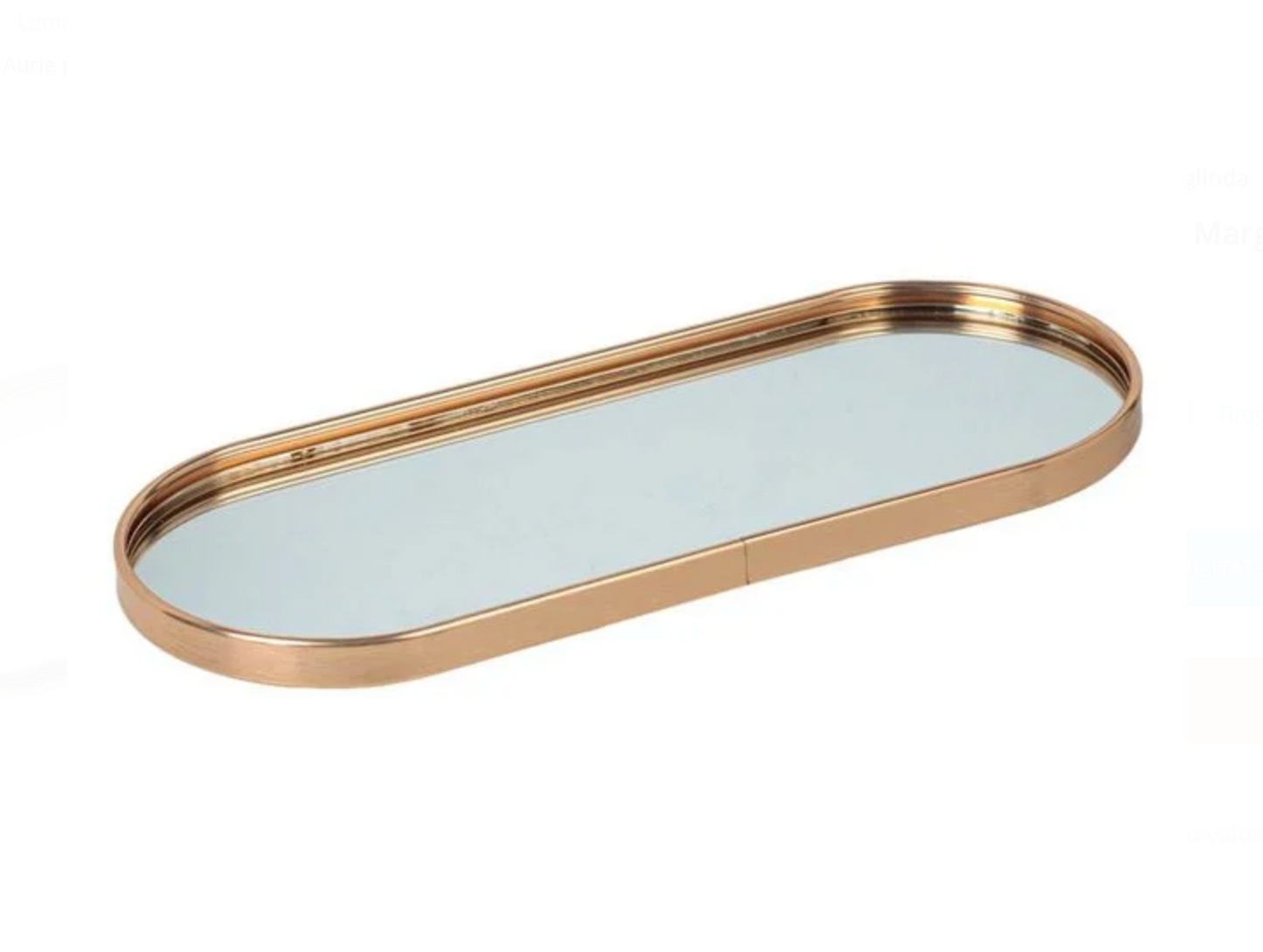 Suport Oval Tava cu Oglinda & Margine Aurie pentru Lumanari 30x12.5x1.5cm