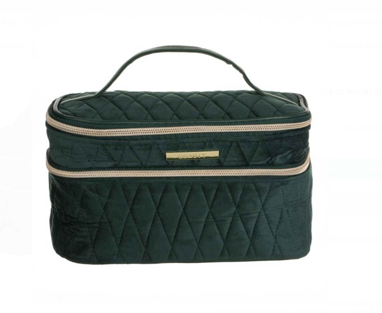 Portfard Dublu Verde Catifelat cu Maner 25x15,5x14cm