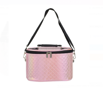 Portfard Roz Holografic cu Maner Negru 26x18x17,5cm