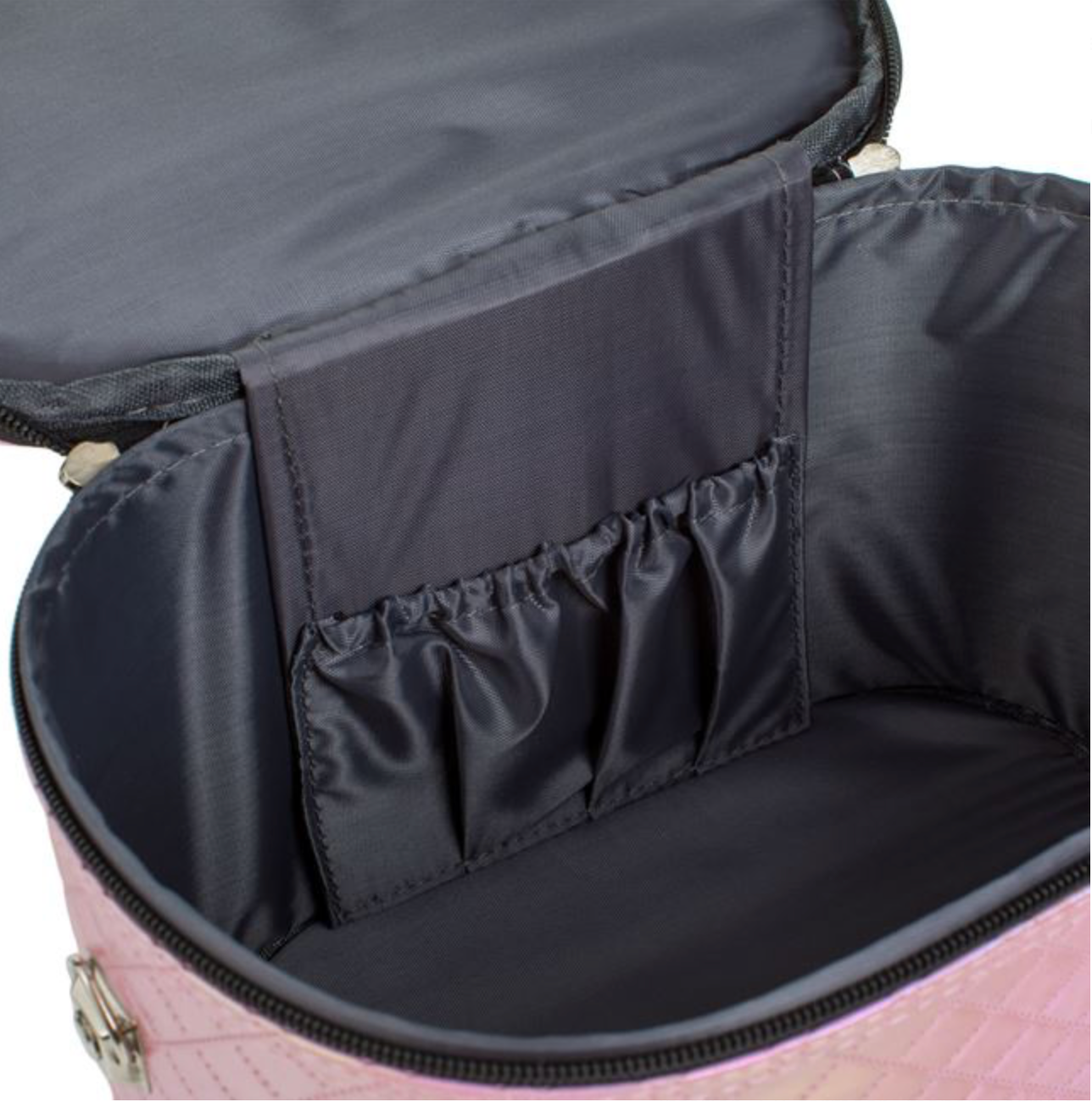 Portfard Roz Holografic cu Maner Negru 26x18x17,5cm