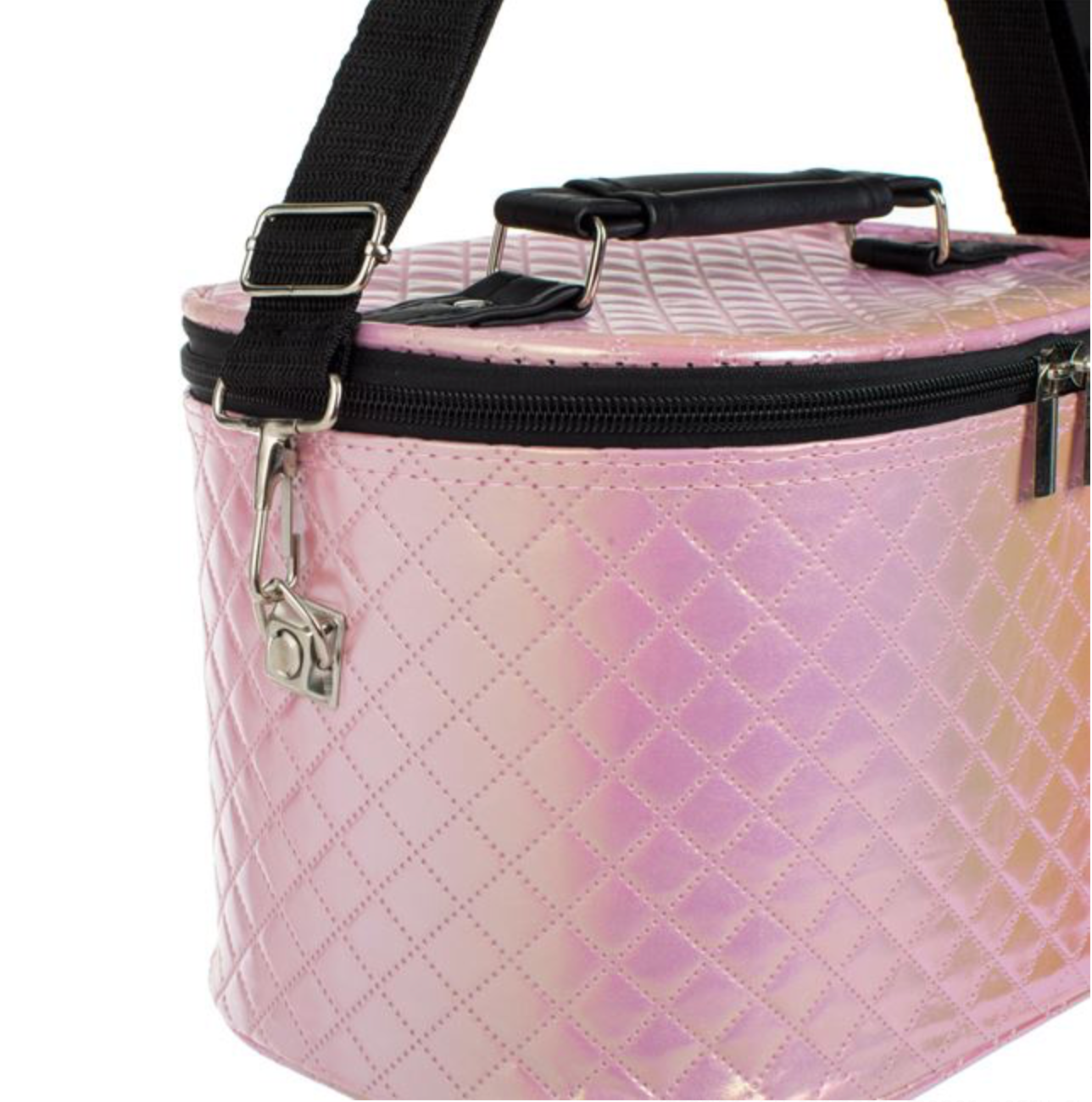 Portfard Roz Holografic cu Maner Negru 26x18x17,5cm