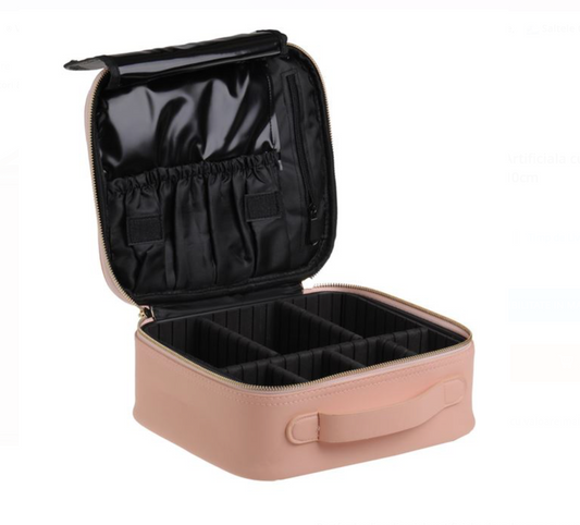 Portfard Valiza Roz din Piele Artificiala cu Separatori & Huse pentru Pensule 26x23x10cm
