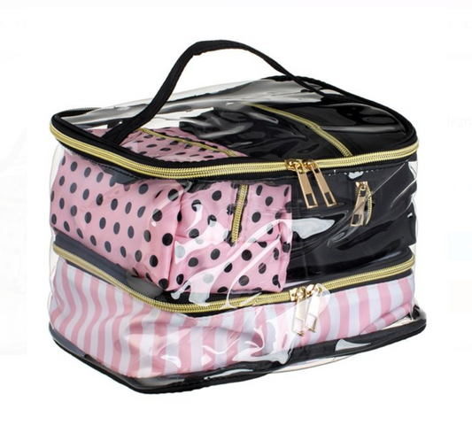 Set Portfarduri Transparent Negru Roz Dungi Buline (4 Marimi) - 4buc