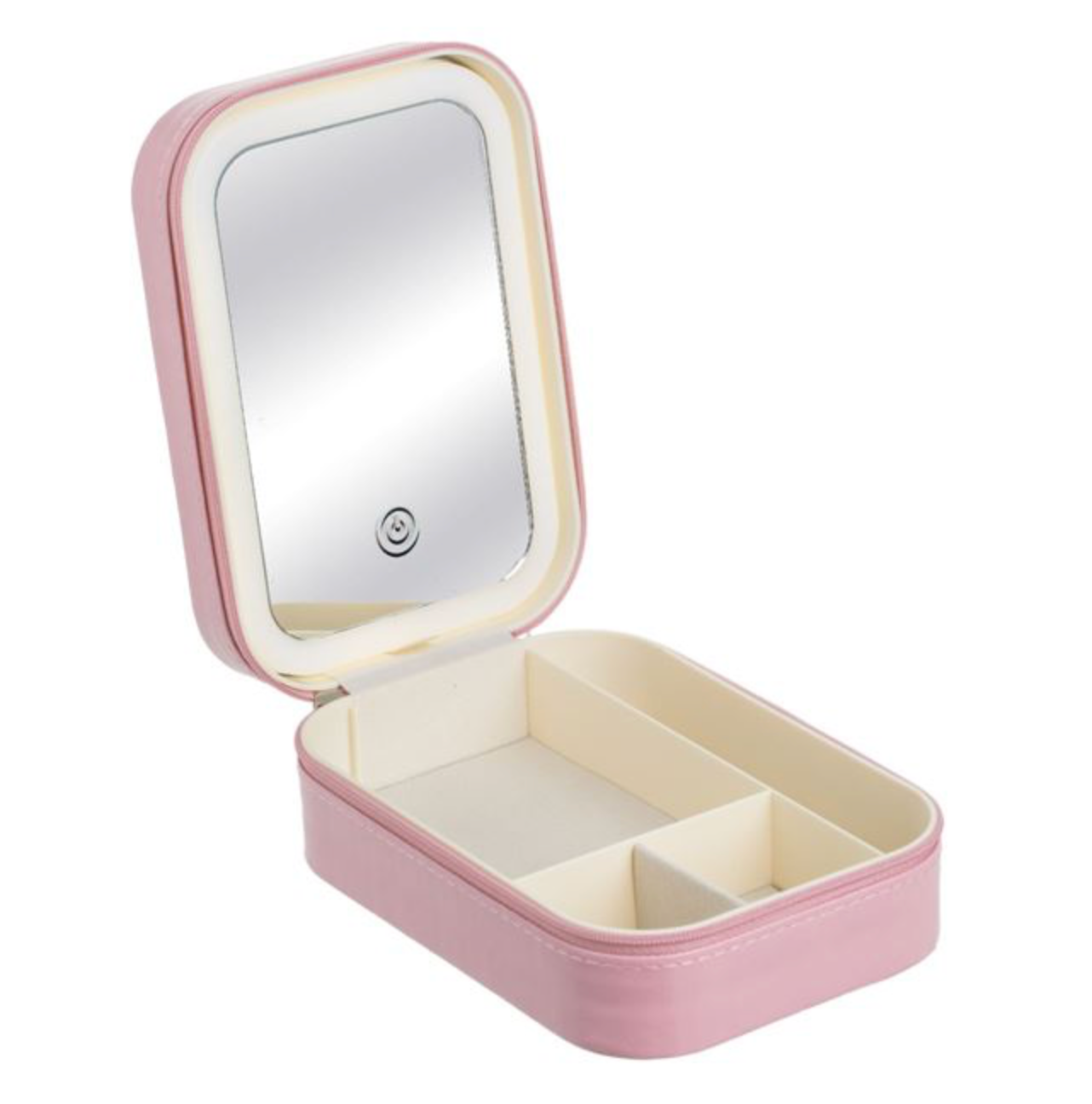 Portfard Roz cu Oglinda & Lumina LED pentru Machiaj 11.5x16.5x6cm