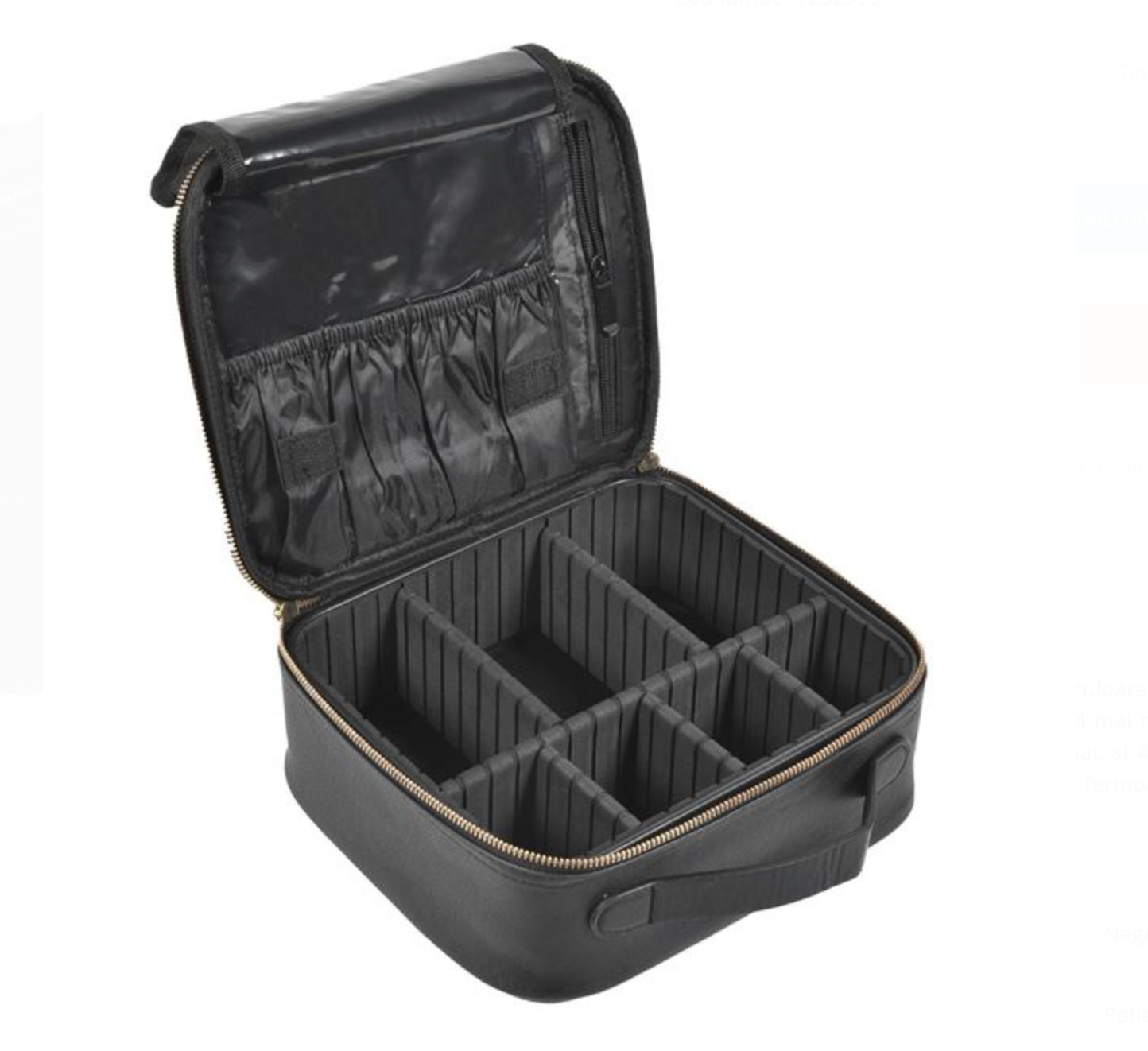 Portfard Valiza Negru din Piele Artificiala cu Separatori & Huse pentru Pensule 26x23x10cm