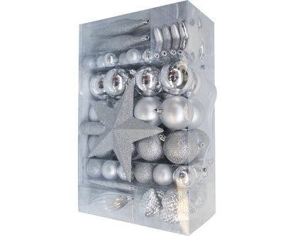 Pachet mix globuri plastic, 104 buc, argintiu