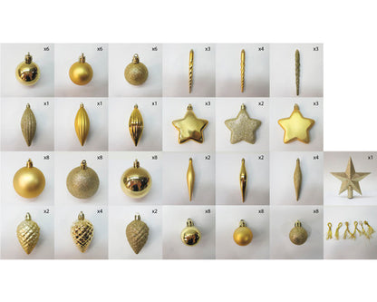 Pachet globuri plastic, 104 buc, auriu