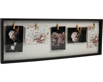 Ramă foto multiplă neagră, colaj 5 poze + cârlige, 70x25 cm