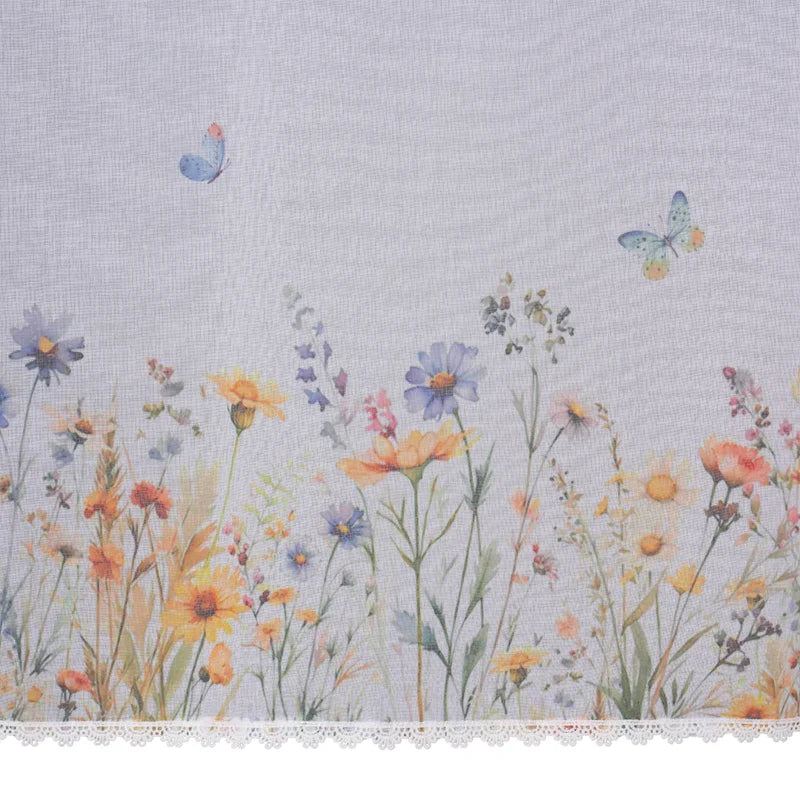 Perdea bucatarie 60 x 140 cm, Flowers, alb