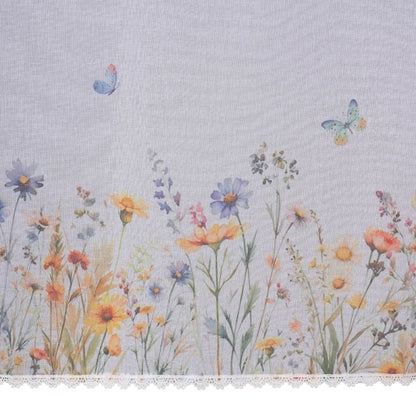 Perdea bucatarie 60 x 140 cm, Flowers, alb