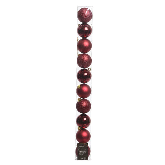 Globuri de Craciun, pentru brad, polistiren, Ø 6 cm, modele mixte, rosu inchis (set 10 buc)