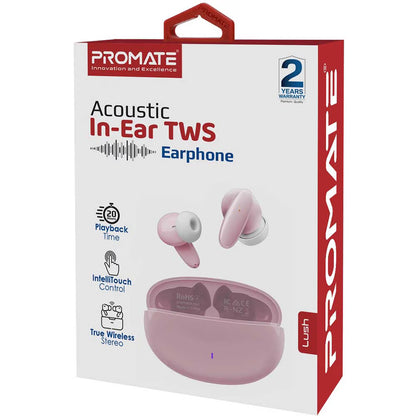 Casti PROMATE Lush, True wireless, Bluetooth, In-ear, Microfon, roz