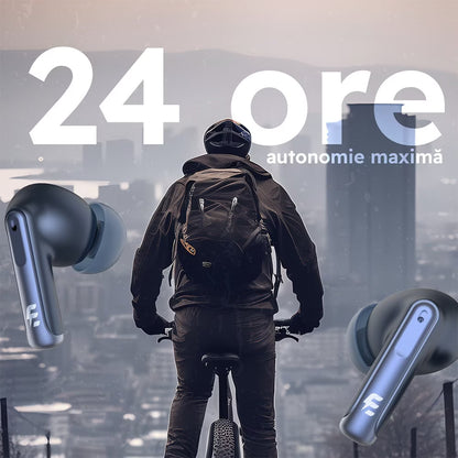 Casti E-BODA Supreme Sound, True Wireless Bluetooth, In-ear, Microfon, Noise Cancelling, negru