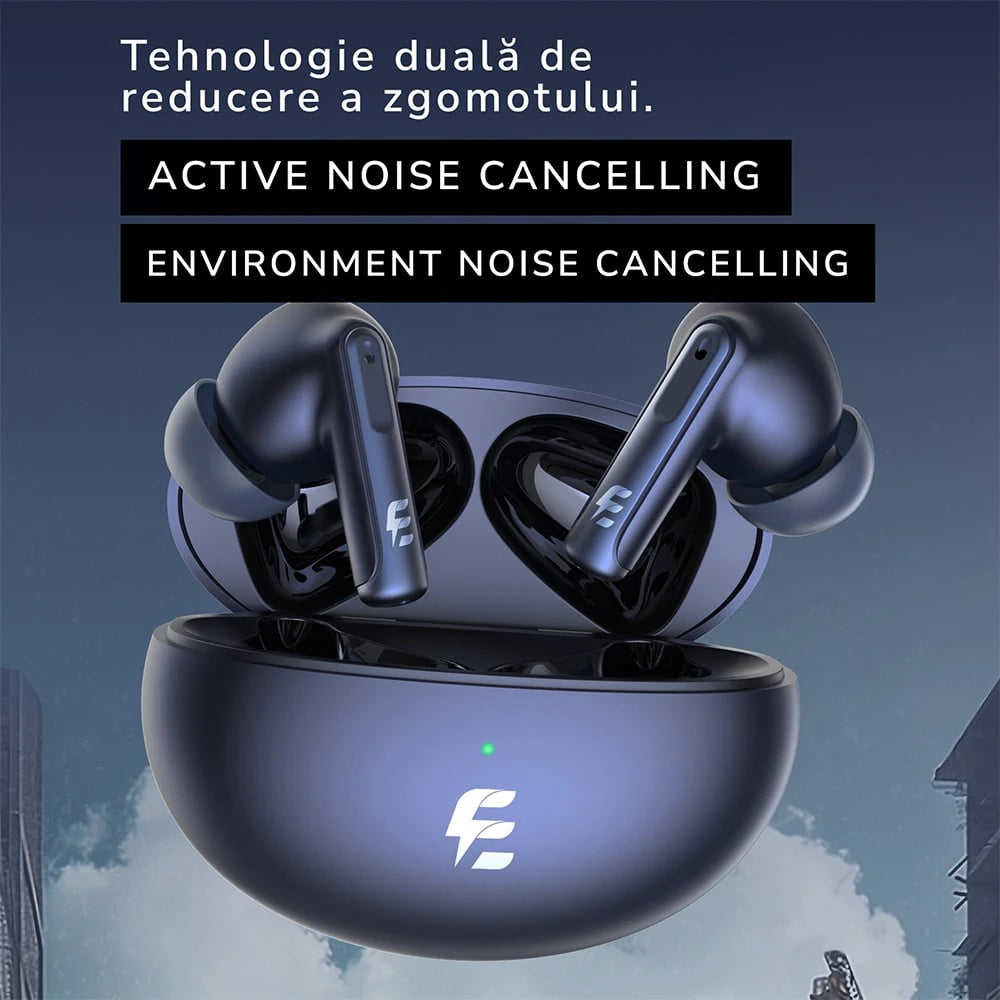 Casti E-BODA Supreme Sound, True Wireless Bluetooth, In-ear, Microfon, Noise Cancelling, negru