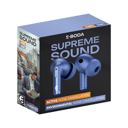 Casti E-BODA Supreme Sound, True Wireless Bluetooth, In-ear, Microfon, Noise Cancelling, negru