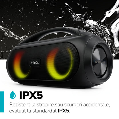 Boxa portabila E-BODA The Vibe 410, Bluetooth, USB, Radio FM, IPX5, negru